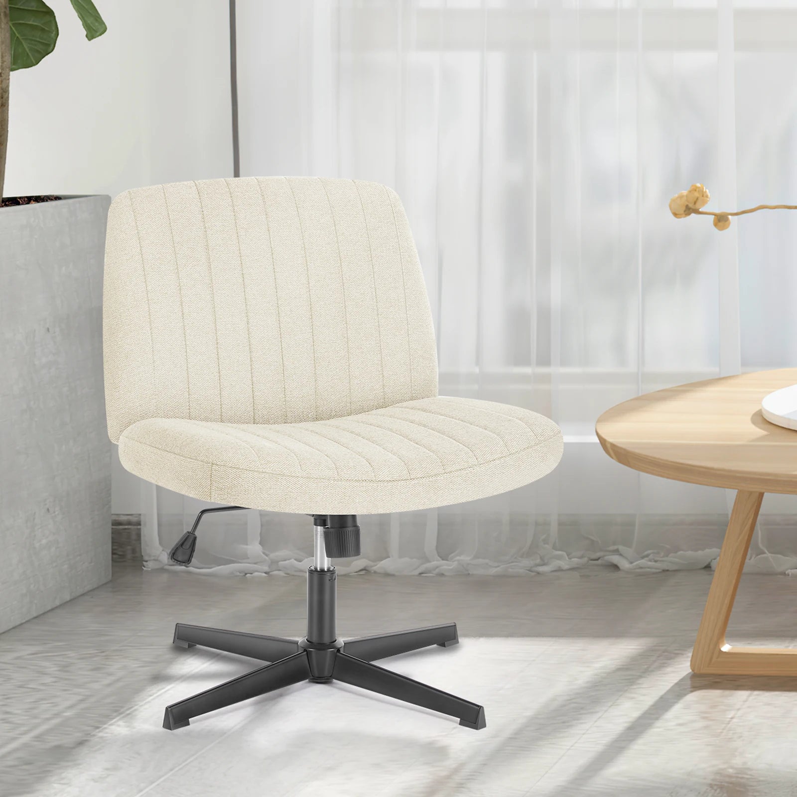 Cross-Legged Swivel Office Chair – Wide Armless Adjustable Fabric Task Chair