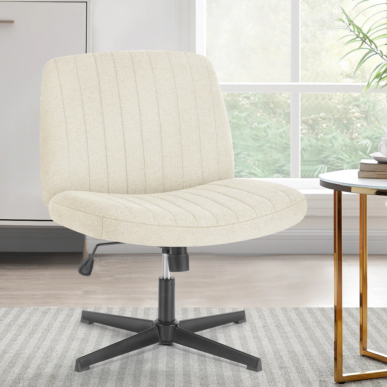 Cross-Legged Swivel Office Chair – Wide Armless Adjustable Fabric Task Chair