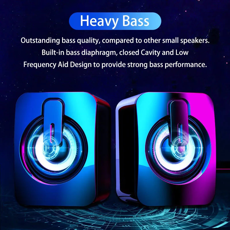 PC Sound Box – HiFi Stereo Computer Speakers with LED Lights & Microphone