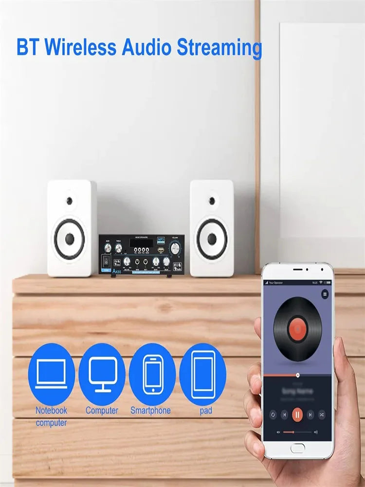 AK55 HiFi Digital Amplifier 2.0 Channel Bluetooth 5.0 Surround Sound AMP