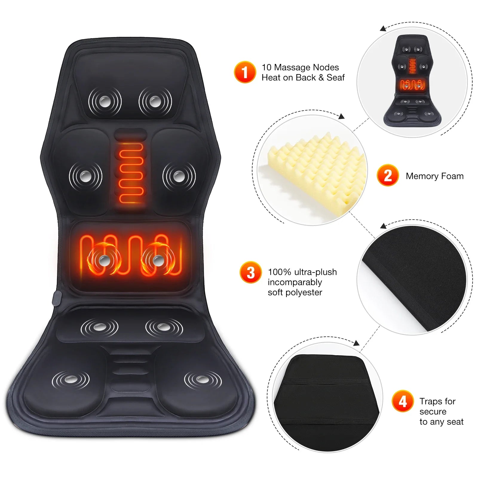 Infrared Full Body Massage Chair Pad for Car, Home & Office