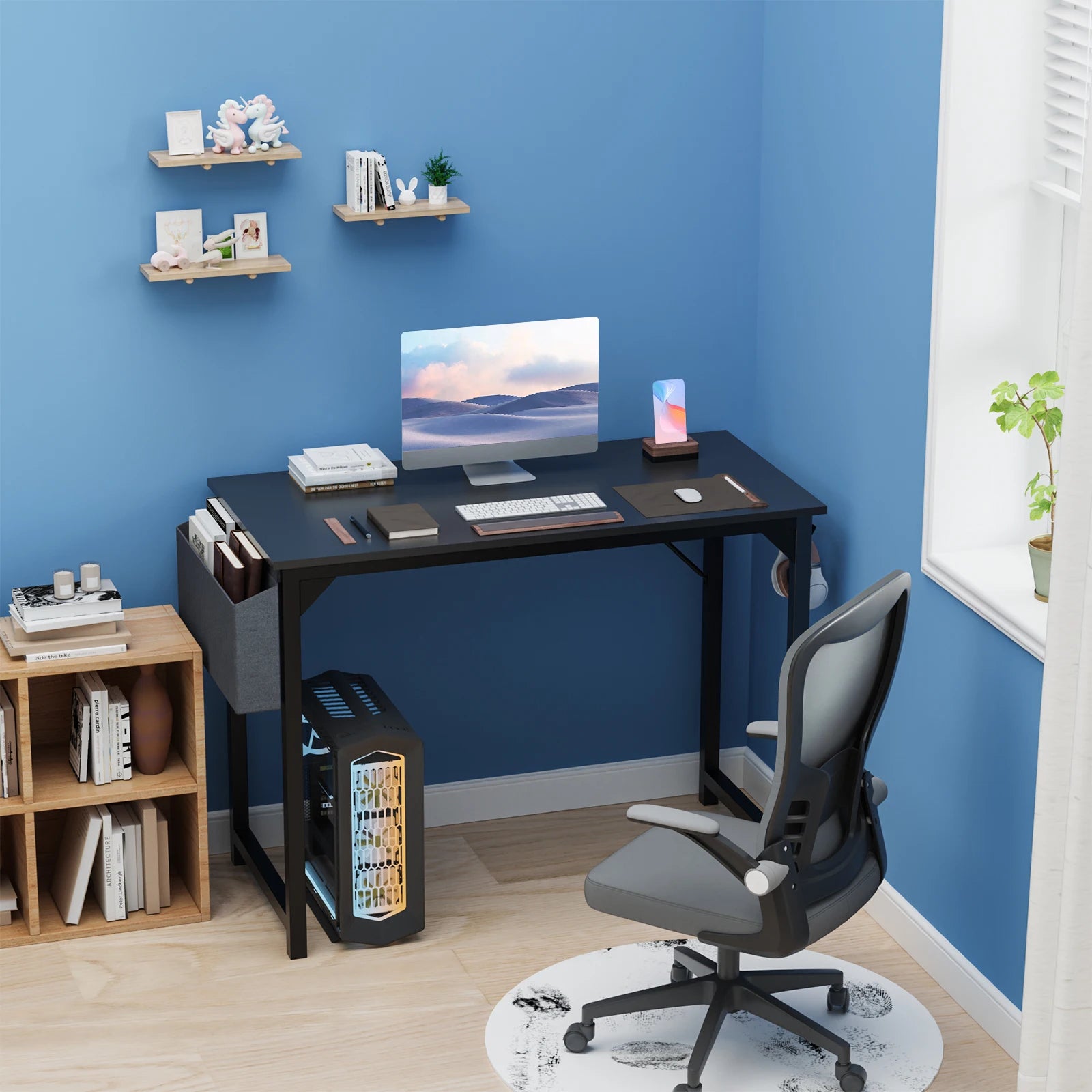 JHK Computer Desk with Side Bag & Headphone Hook