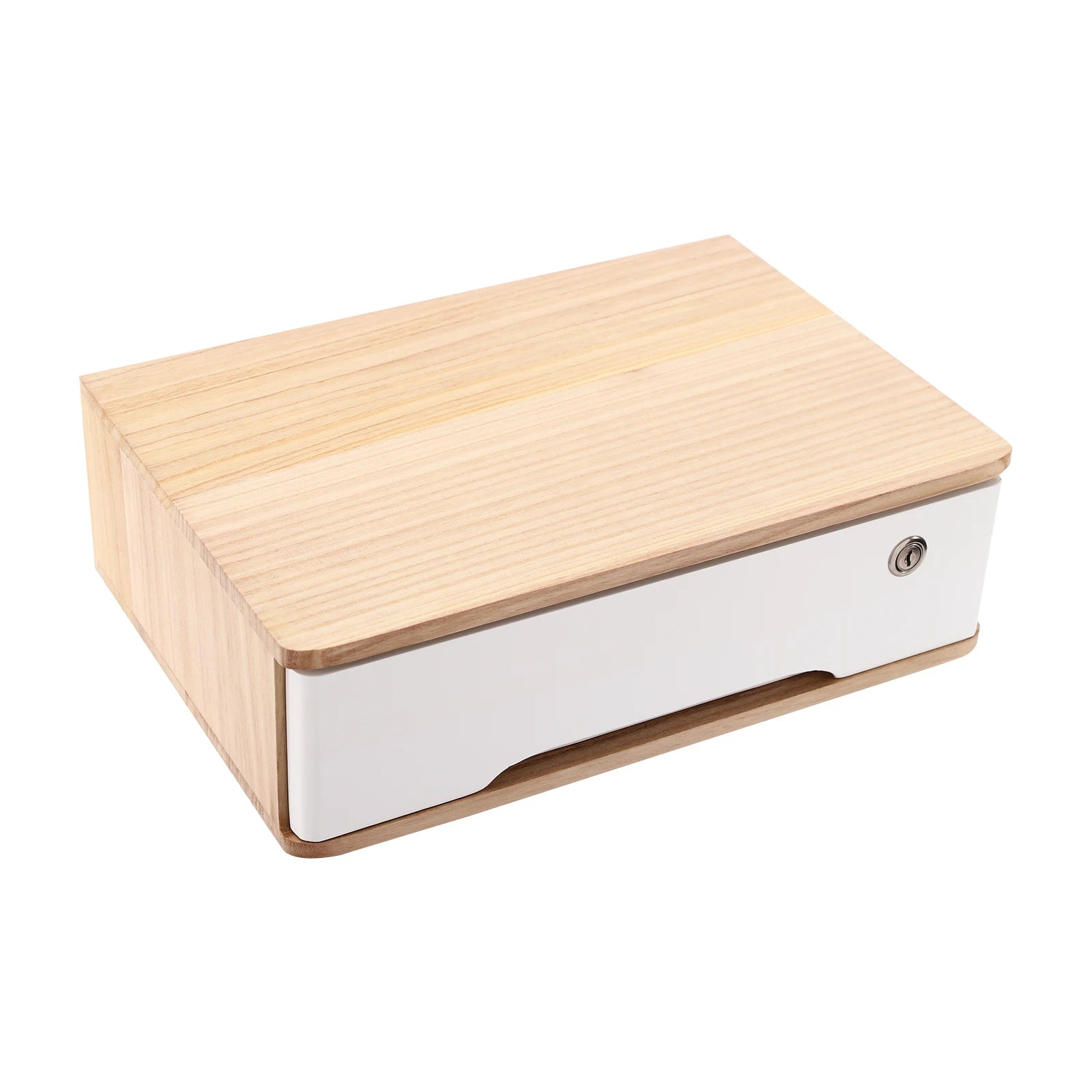 Wooden Desktop Storage Box with Lockable Drawers