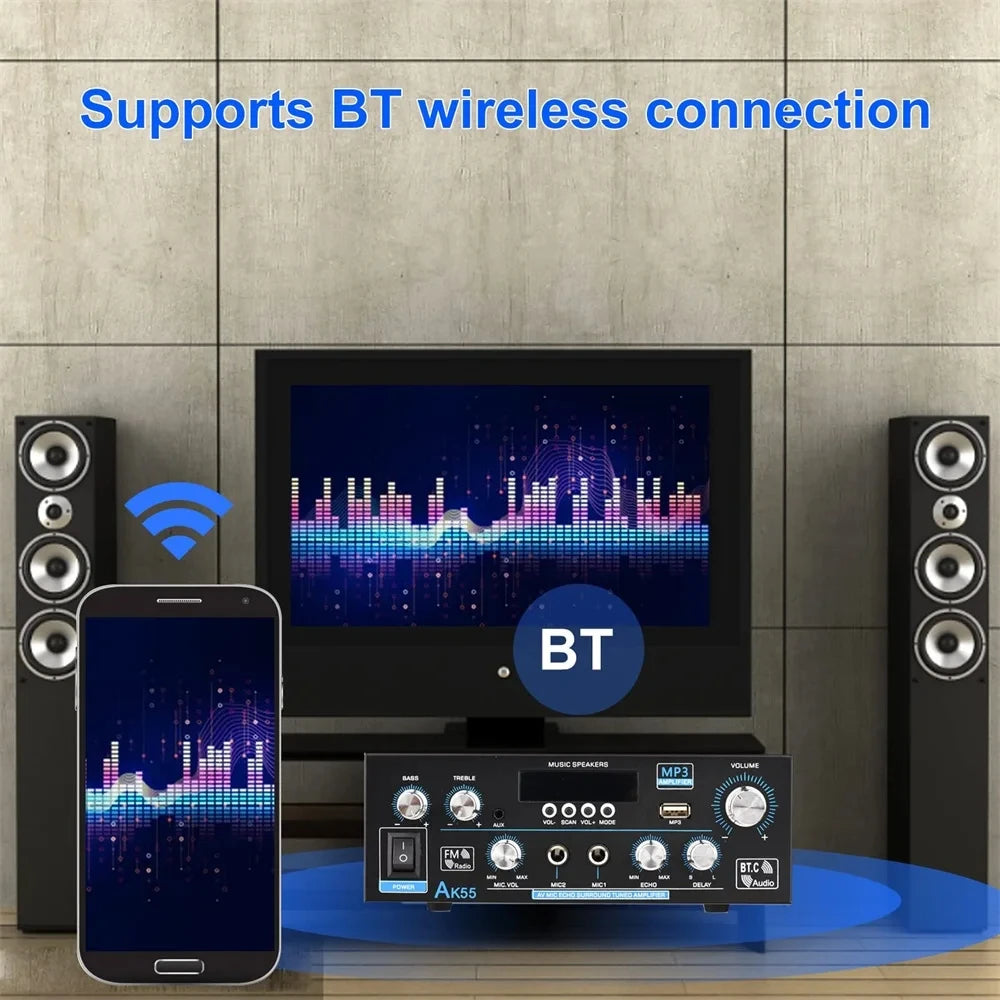 AK55 HiFi Digital Amplifier 2.0 Channel Bluetooth 5.0 Surround Sound AMP