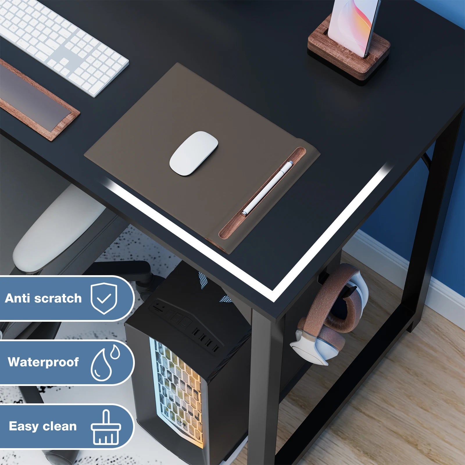 JHK Computer Desk with Side Bag & Headphone Hook