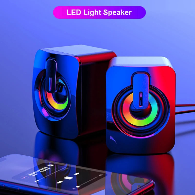 PC Sound Box – HiFi Stereo Computer Speakers with LED Lights & Microphone
