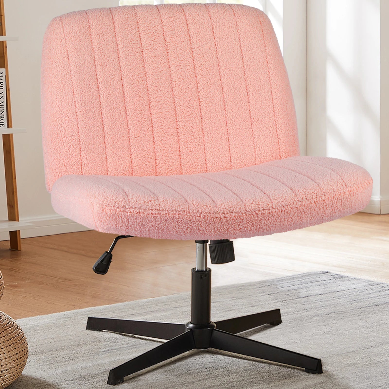 Cross-Legged Swivel Office Chair – Wide Armless Adjustable Fabric Task Chair