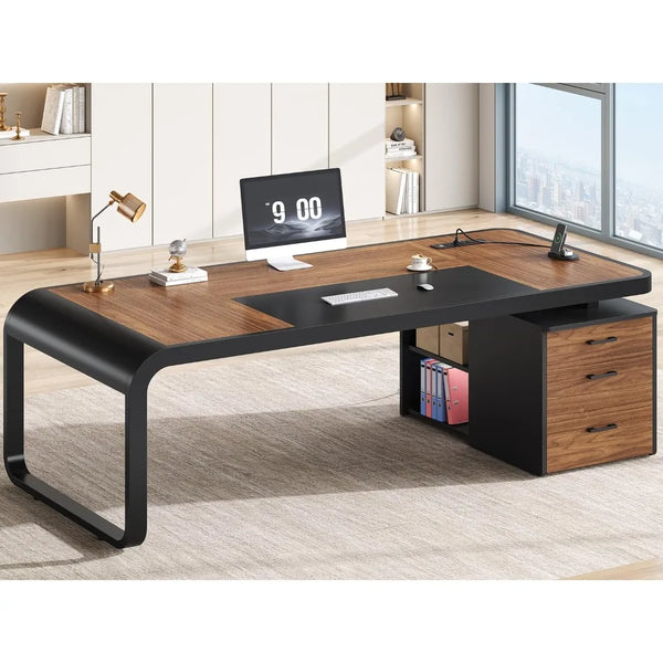 70.9" Executive Desk – Large Computer Desk with Drawers & Lateral File Cabinet