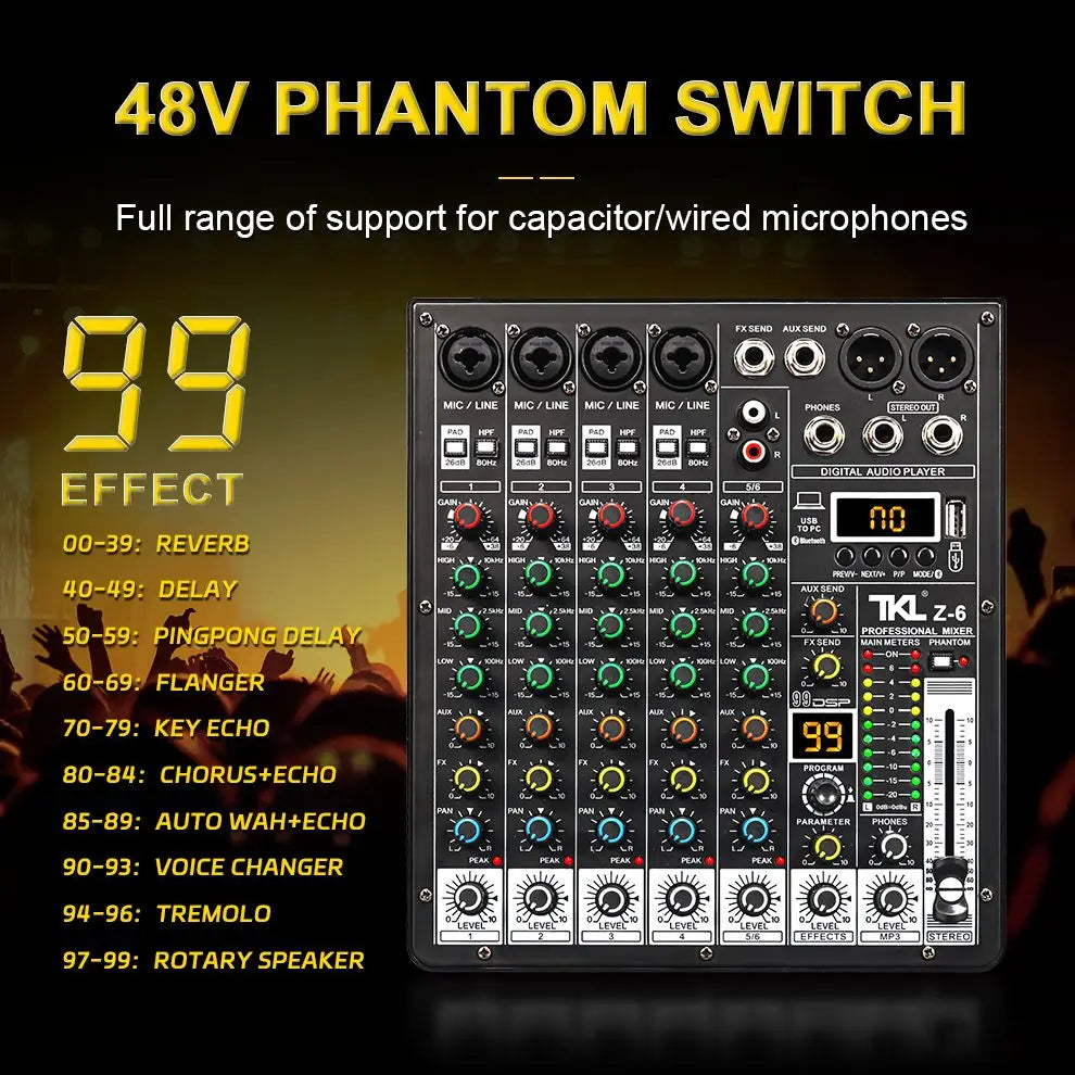 TKLBLS Professional 6-Channel Audio Mixer
