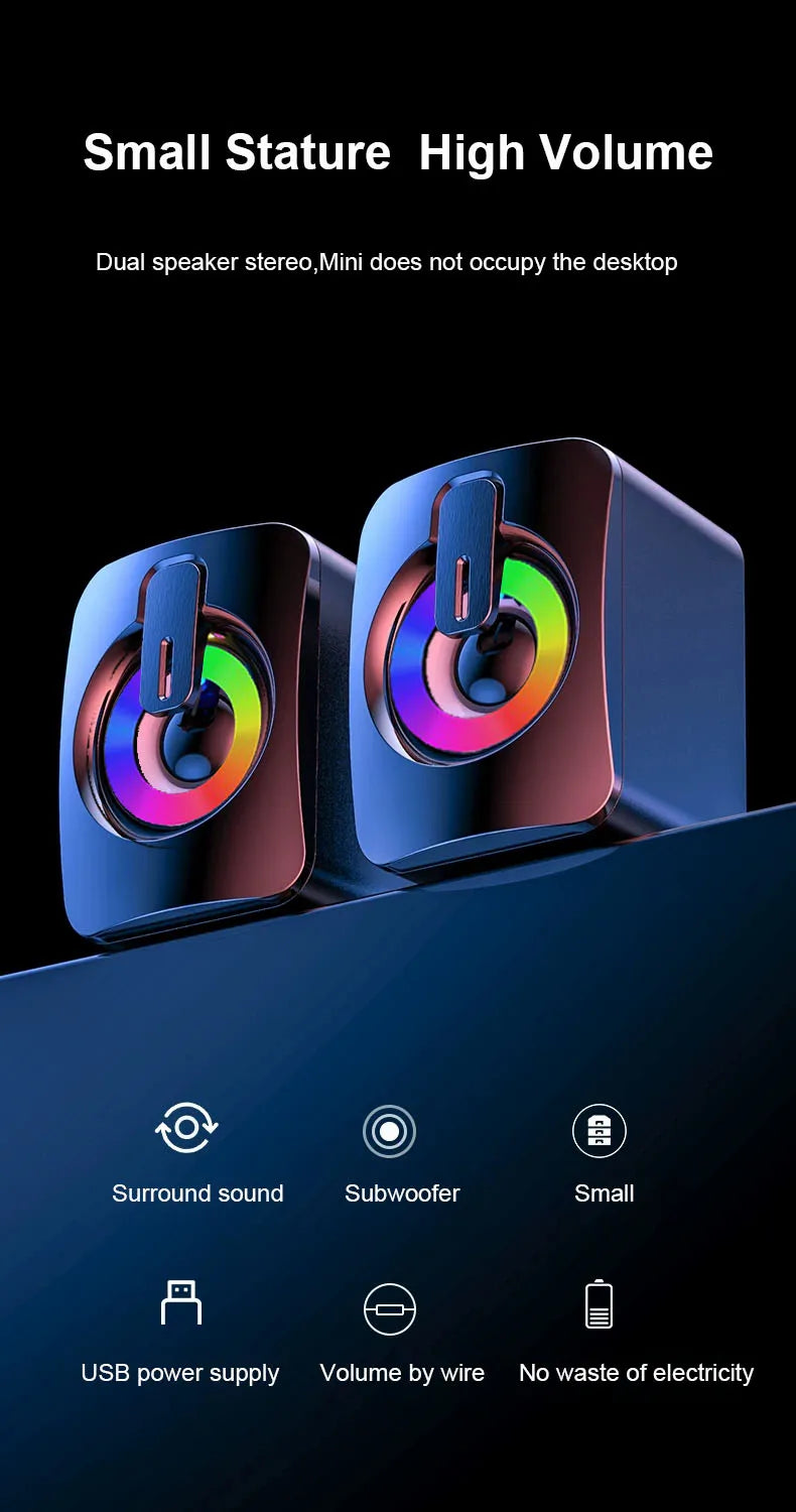 PC Sound Box – HiFi Stereo Computer Speakers with LED Lights & Microphone