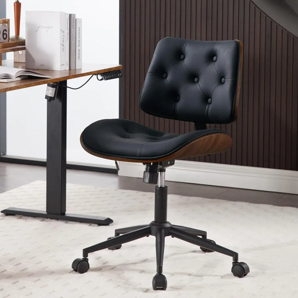 Armless PU Leather Office Chair with Wheels