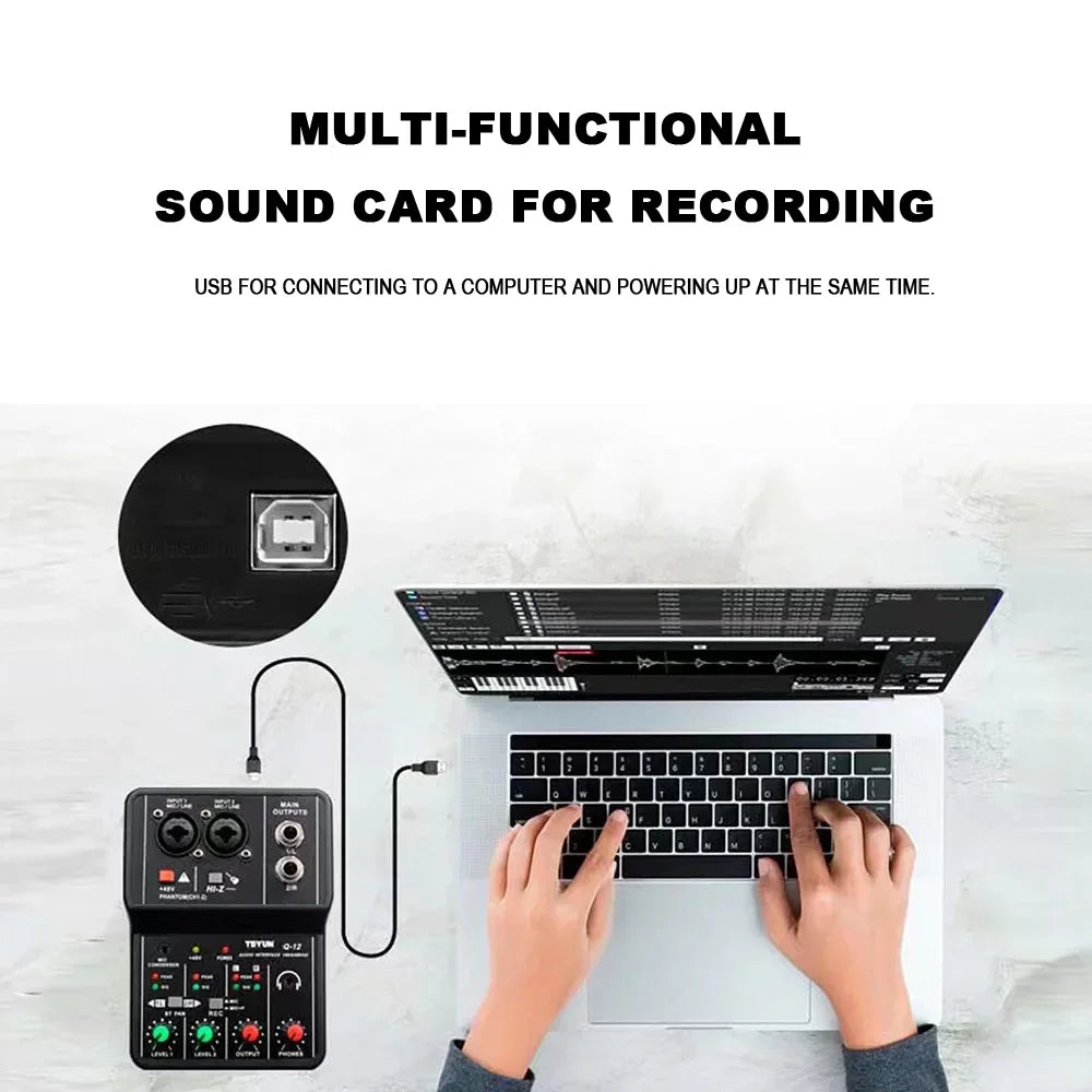 TEYUN Q12 Professional 2-Channel Portable USB Audio Interface Mixer