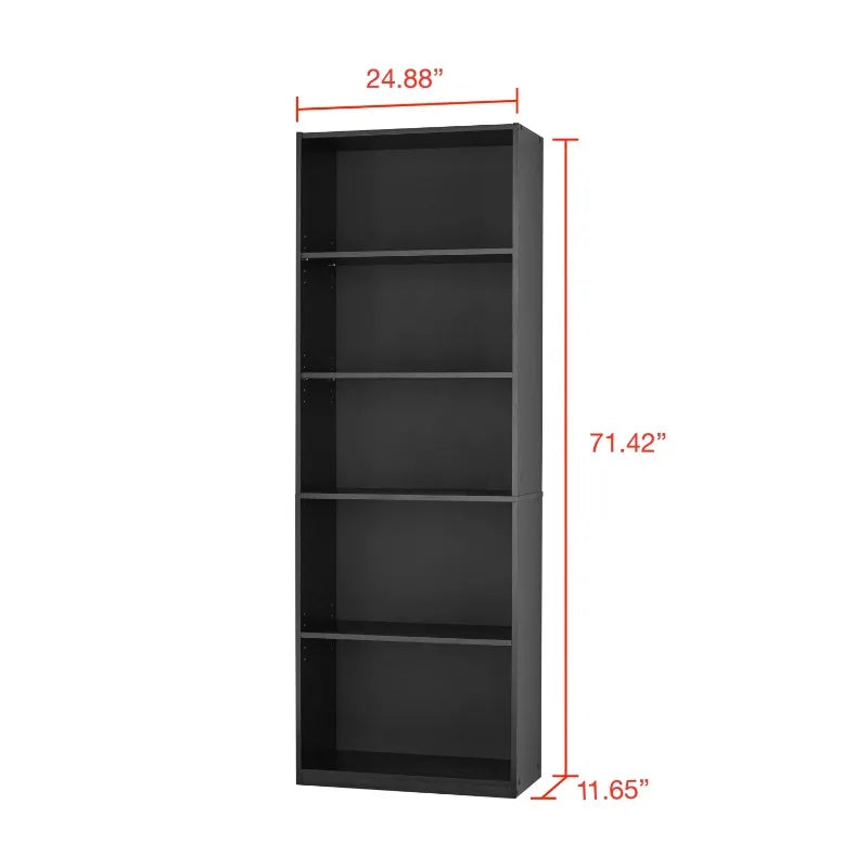 5-Shelf Adjustable White Bookcase