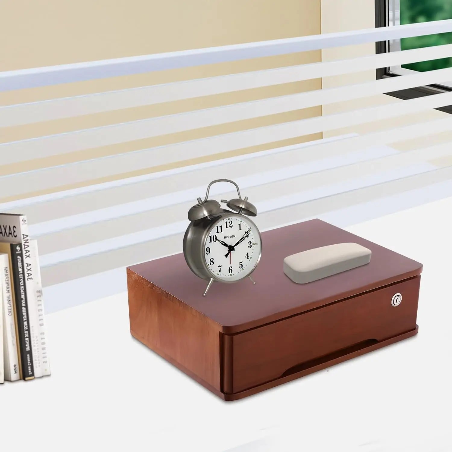 Wooden Desktop Storage Box with Lockable Drawers