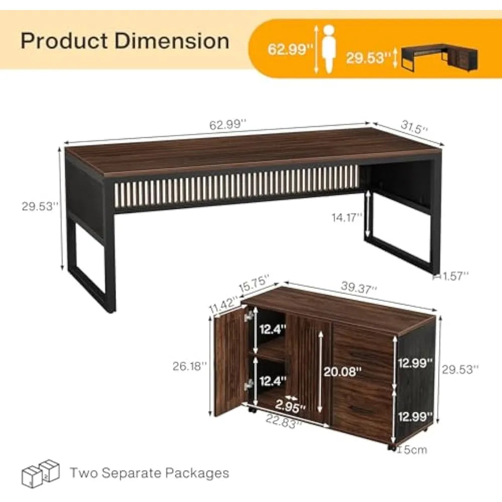 L-Shaped Executive Office Desk with Storage