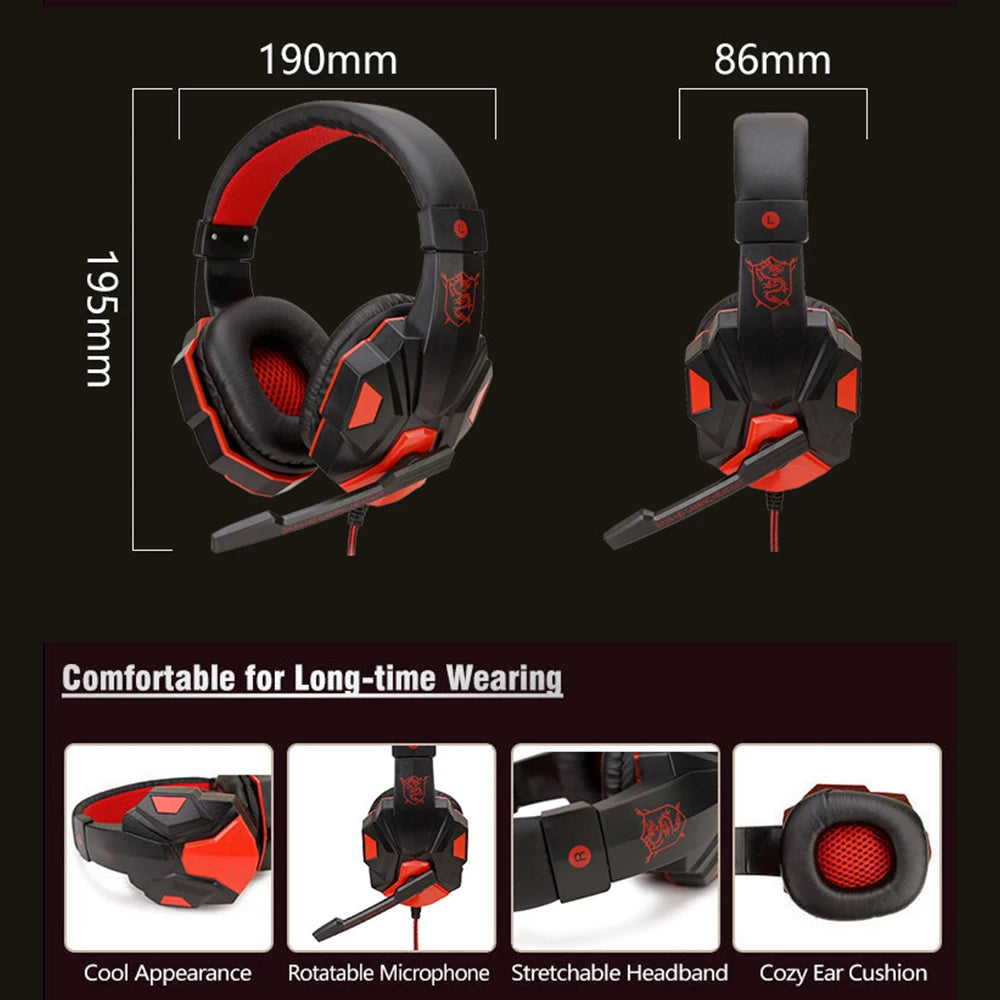 3.5mm Wired Gaming Headset – Stereo Bass Headphones with Adjustable Microphone