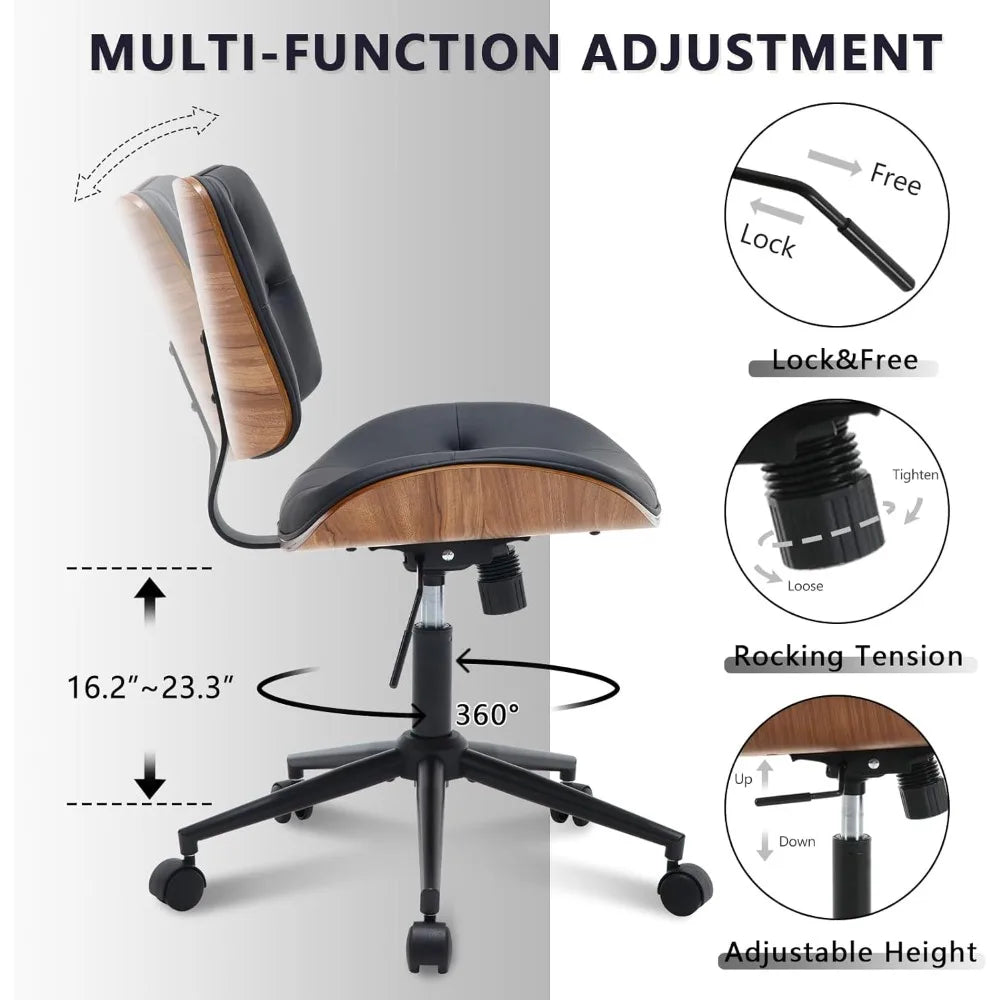 Armless PU Leather Office Chair with Wheels