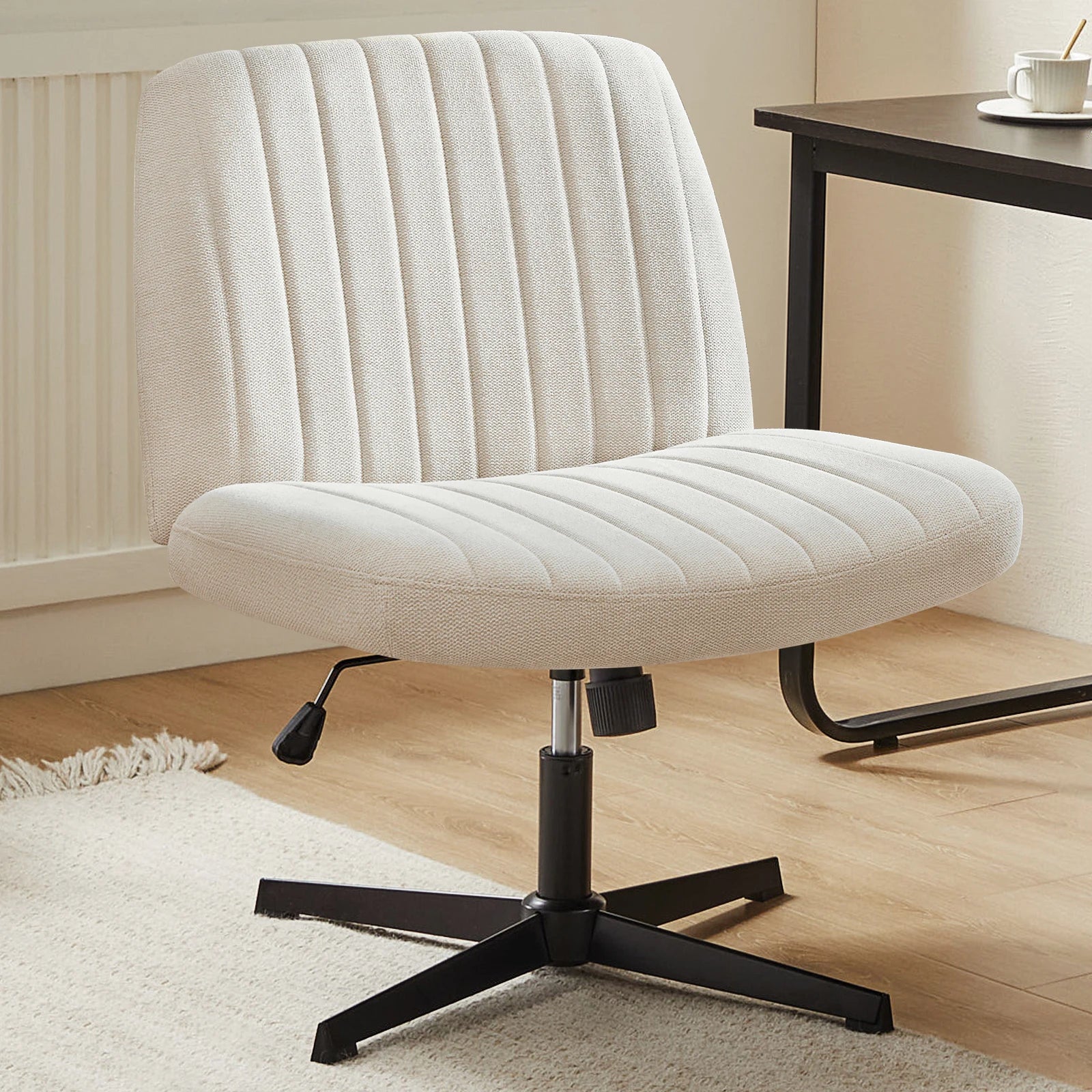 Cross-Legged Swivel Office Chair – Wide Armless Adjustable Fabric Task Chair