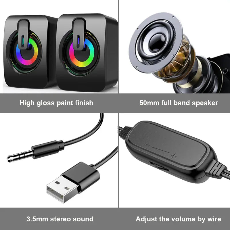 PC Sound Box – HiFi Stereo Computer Speakers with LED Lights & Microphone