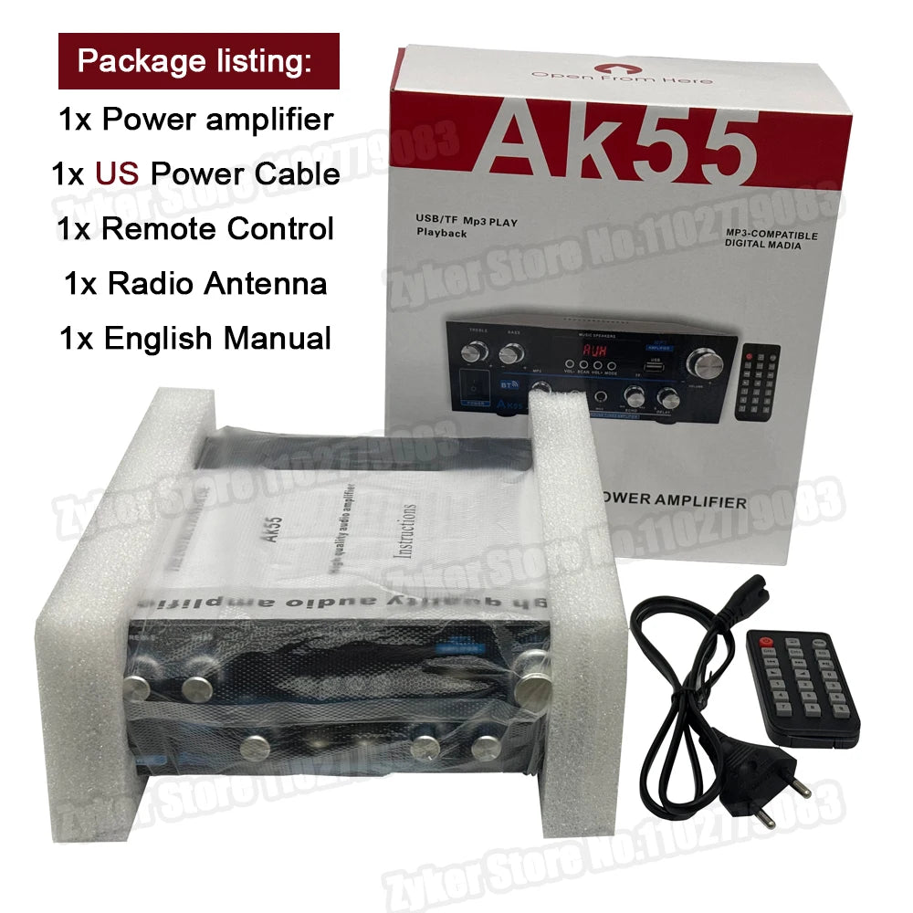 AK55 HiFi Digital Amplifier 2.0 Channel Bluetooth 5.0 Surround Sound AMP