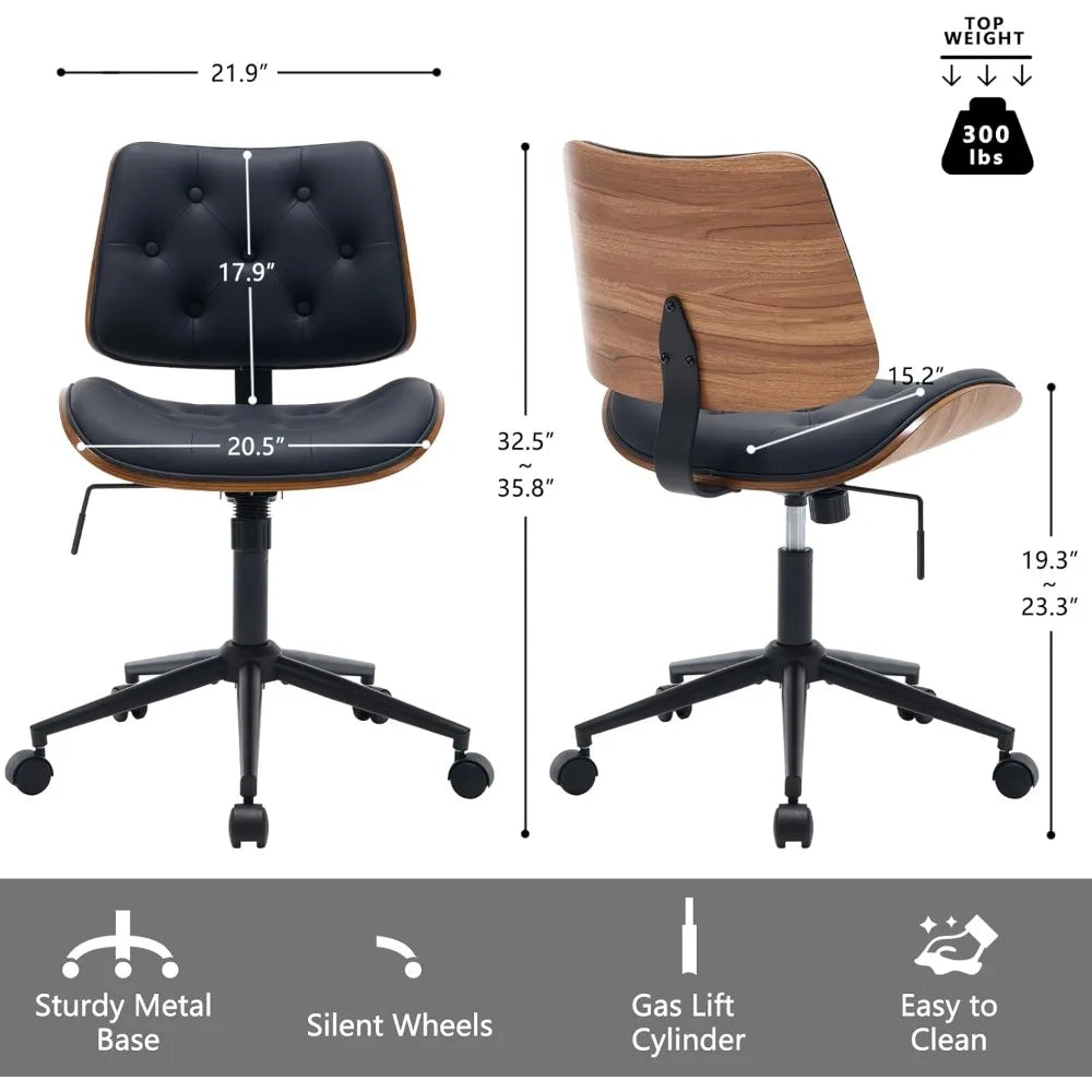 Armless PU Leather Office Chair with Wheels