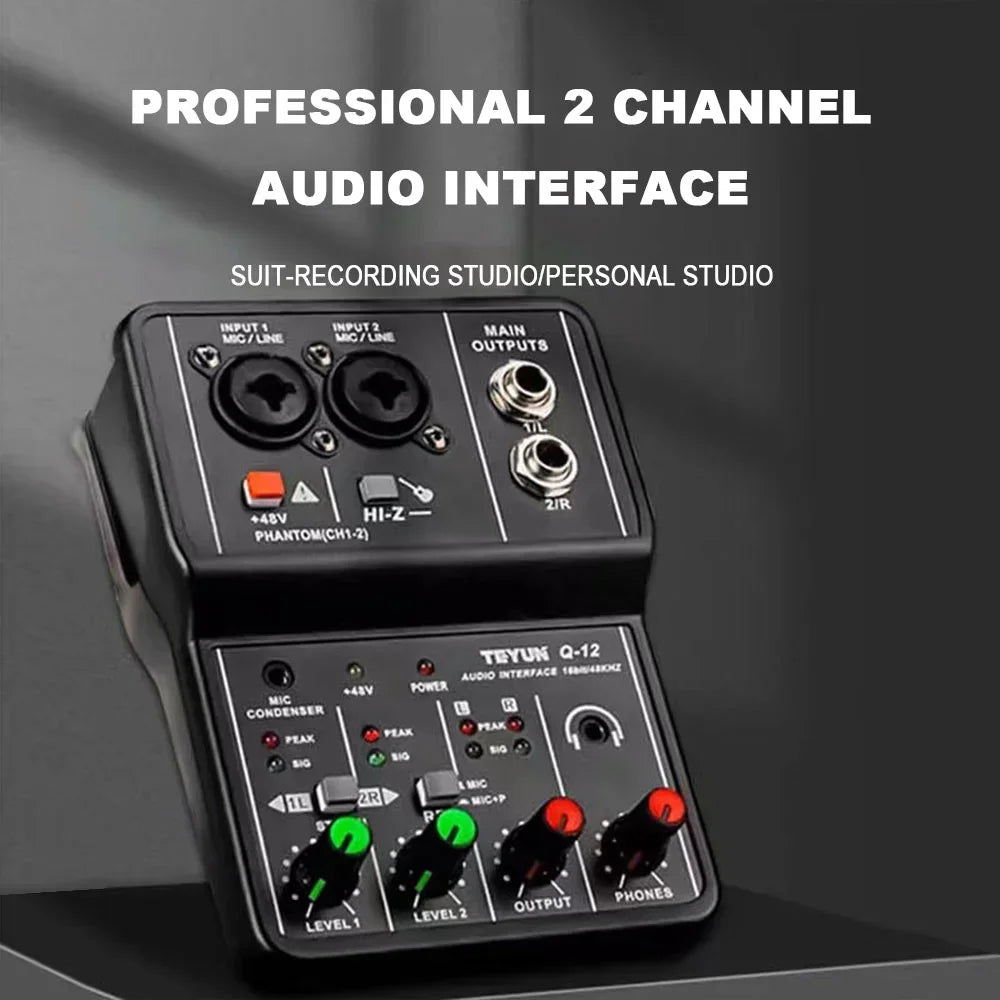 TEYUN Q12 Professional 2-Channel Portable USB Audio Interface Mixer
