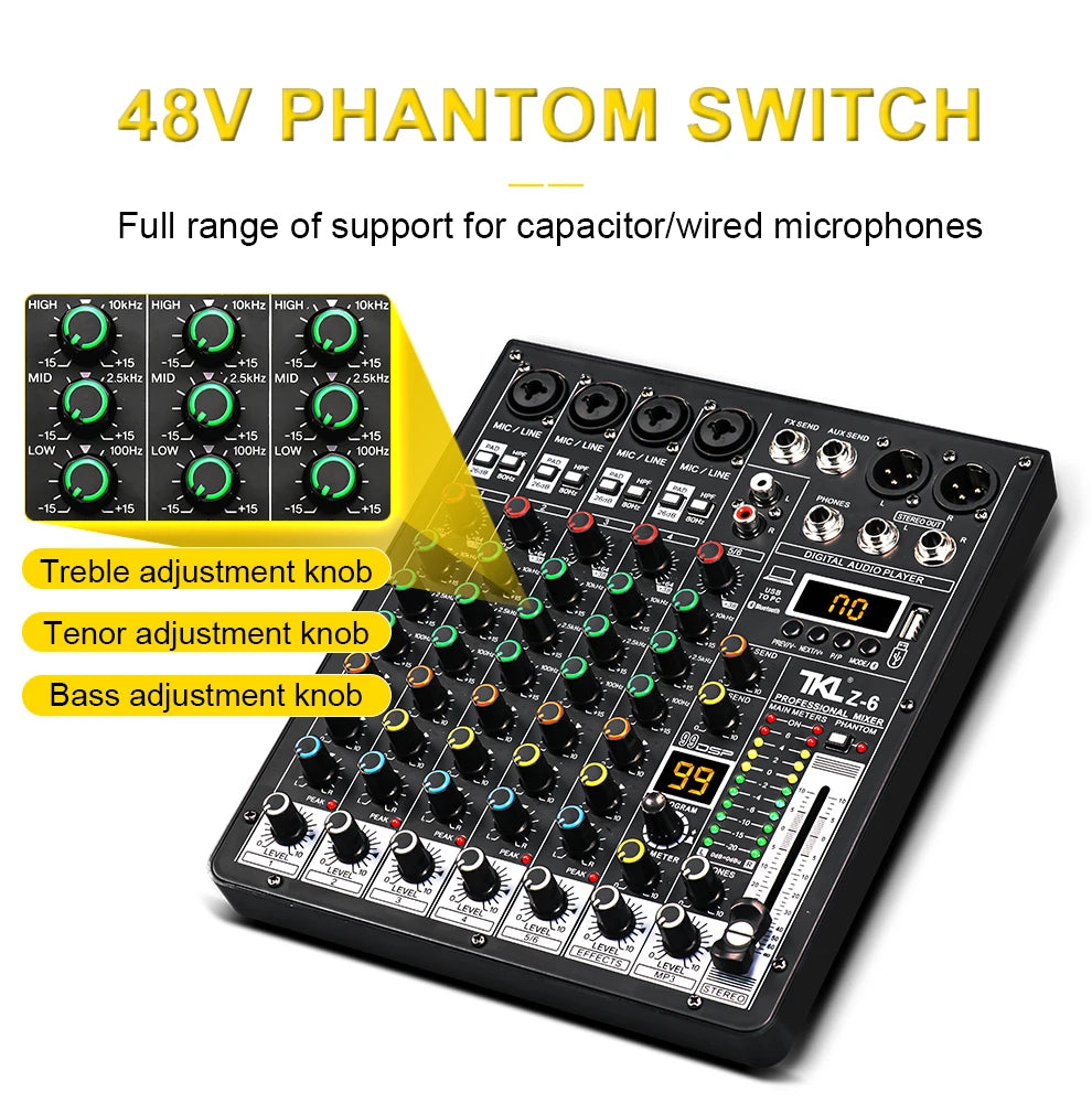 TKLBLS Professional 6-Channel Audio Mixer