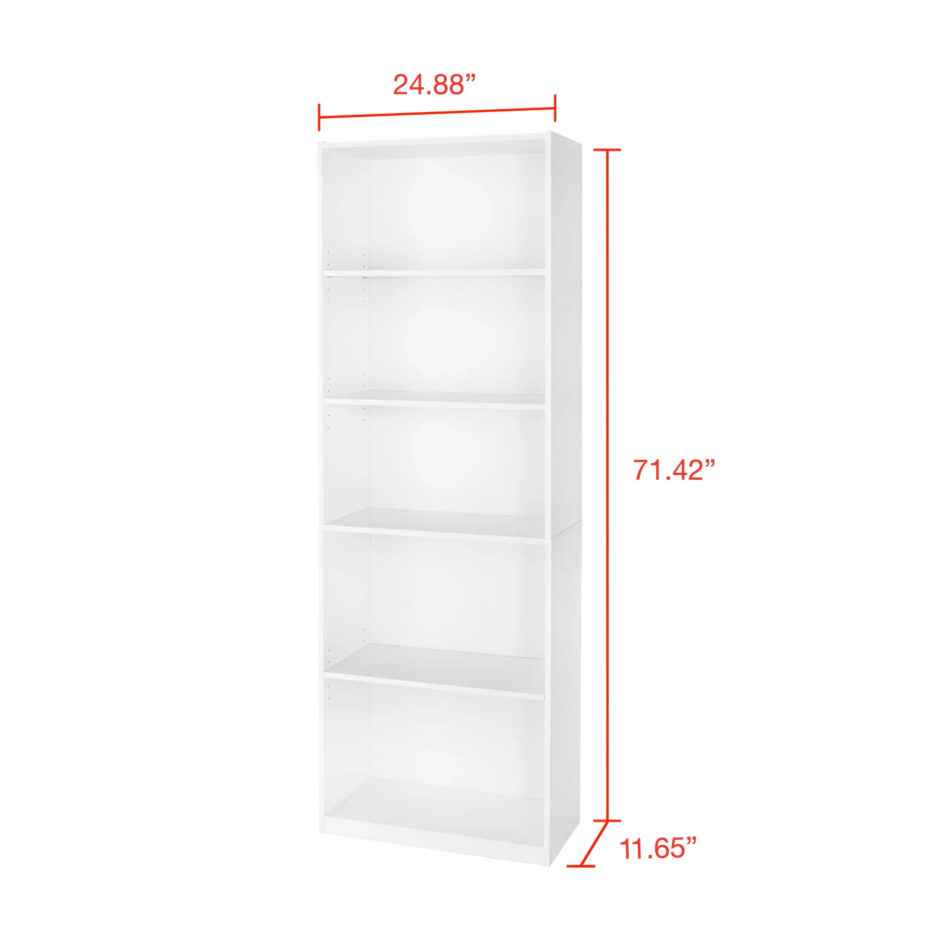 5-Shelf Adjustable White Bookcase