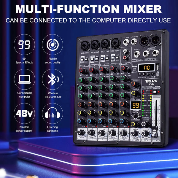 TKLBLS Professional 6-Channel Audio Mixer