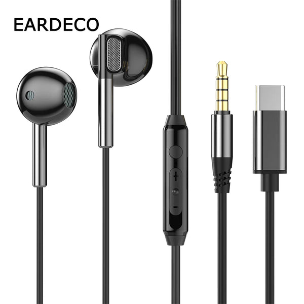 EARDECO Wired Earphones – 3.5mm/Type-C HiFi Stereo Bass Headphones with Mic