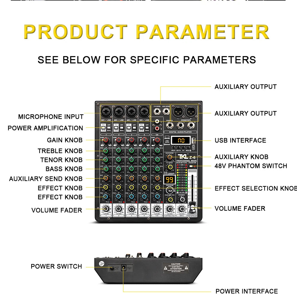 TKLBLS Professional 6-Channel Audio Mixer