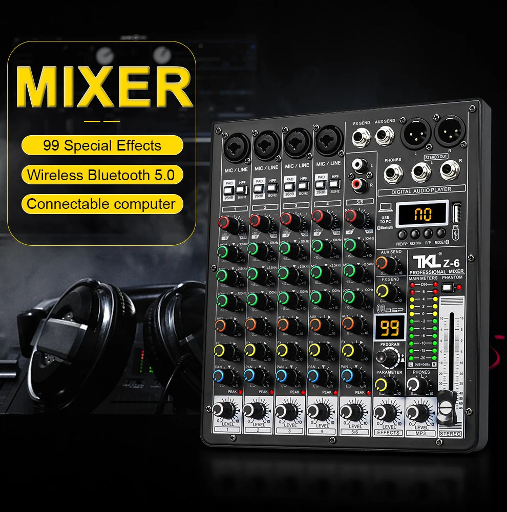 TKLBLS Professional 6-Channel Audio Mixer