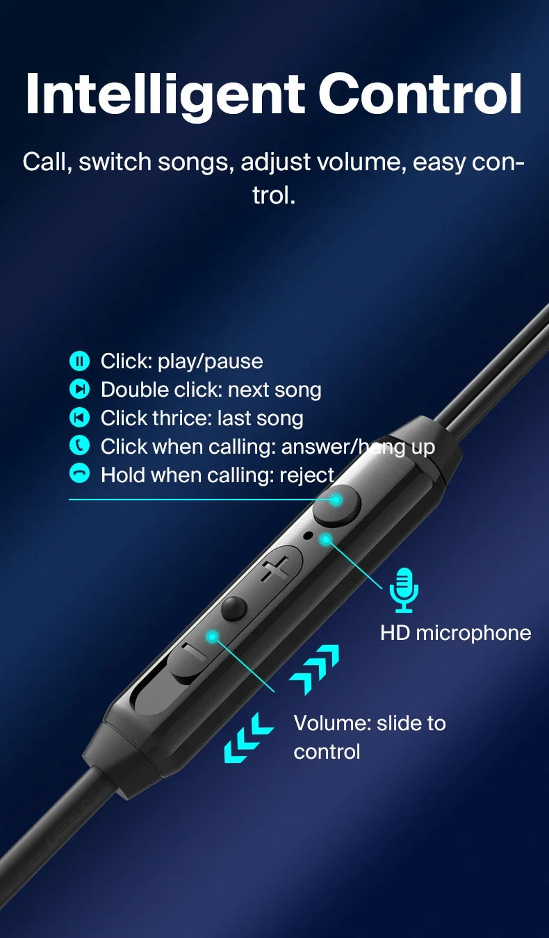 EARDECO Wired Earphones – 3.5mm/Type-C HiFi Stereo Bass Headphones with Mic