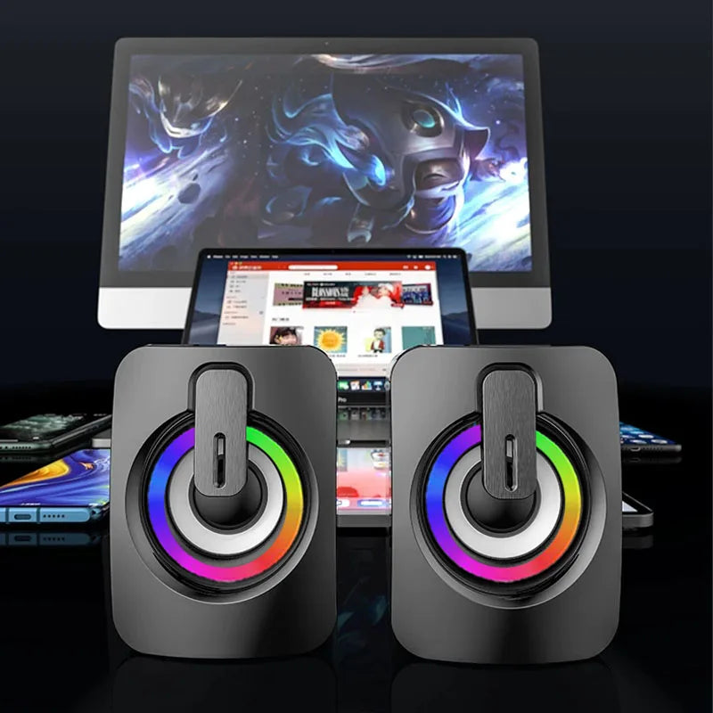 PC Sound Box – HiFi Stereo Computer Speakers with LED Lights & Microphone