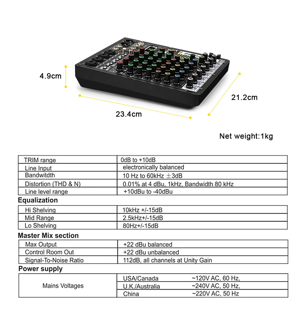 TKLBLS Professional 6-Channel Audio Mixer