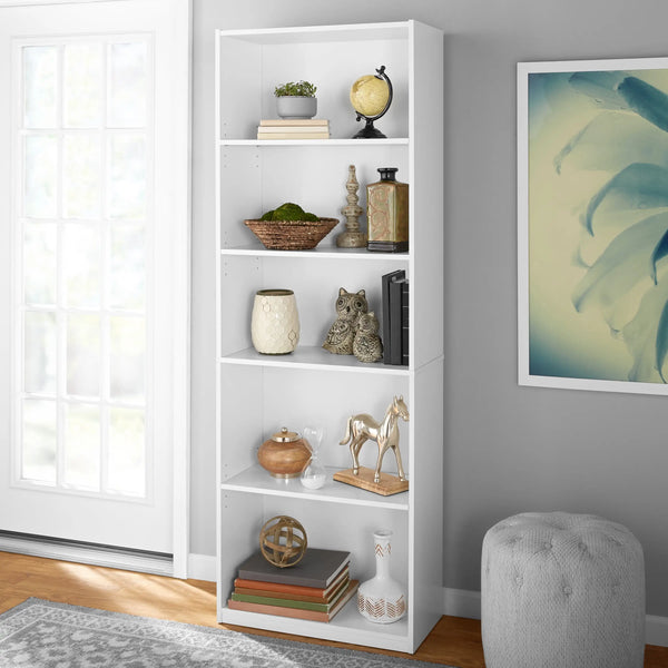5-Shelf Adjustable White Bookcase
