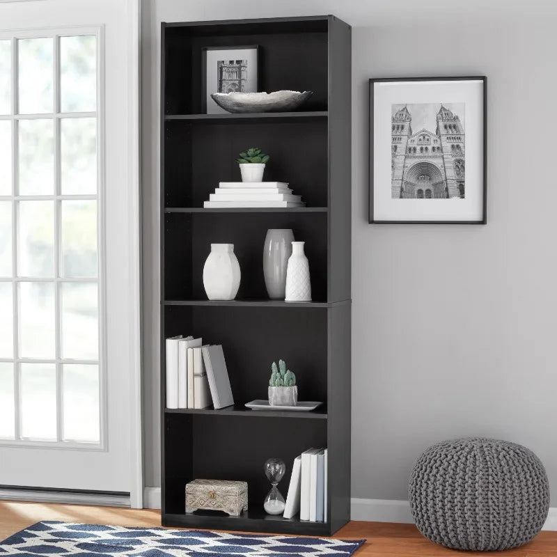 5-Shelf Adjustable White Bookcase