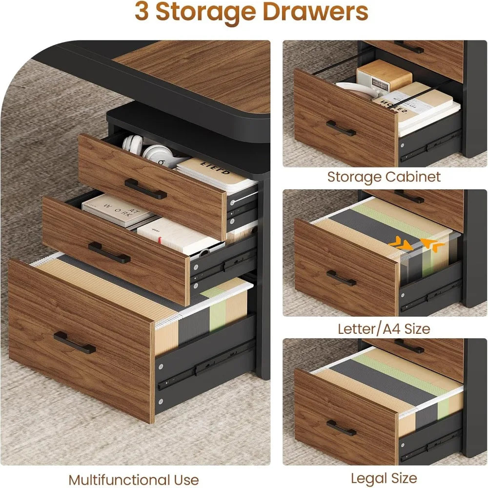 70.9" Executive Desk – Large Computer Desk with Drawers & Lateral File Cabinet
