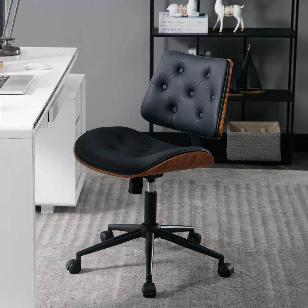 Armless PU Leather Office Chair with Wheels