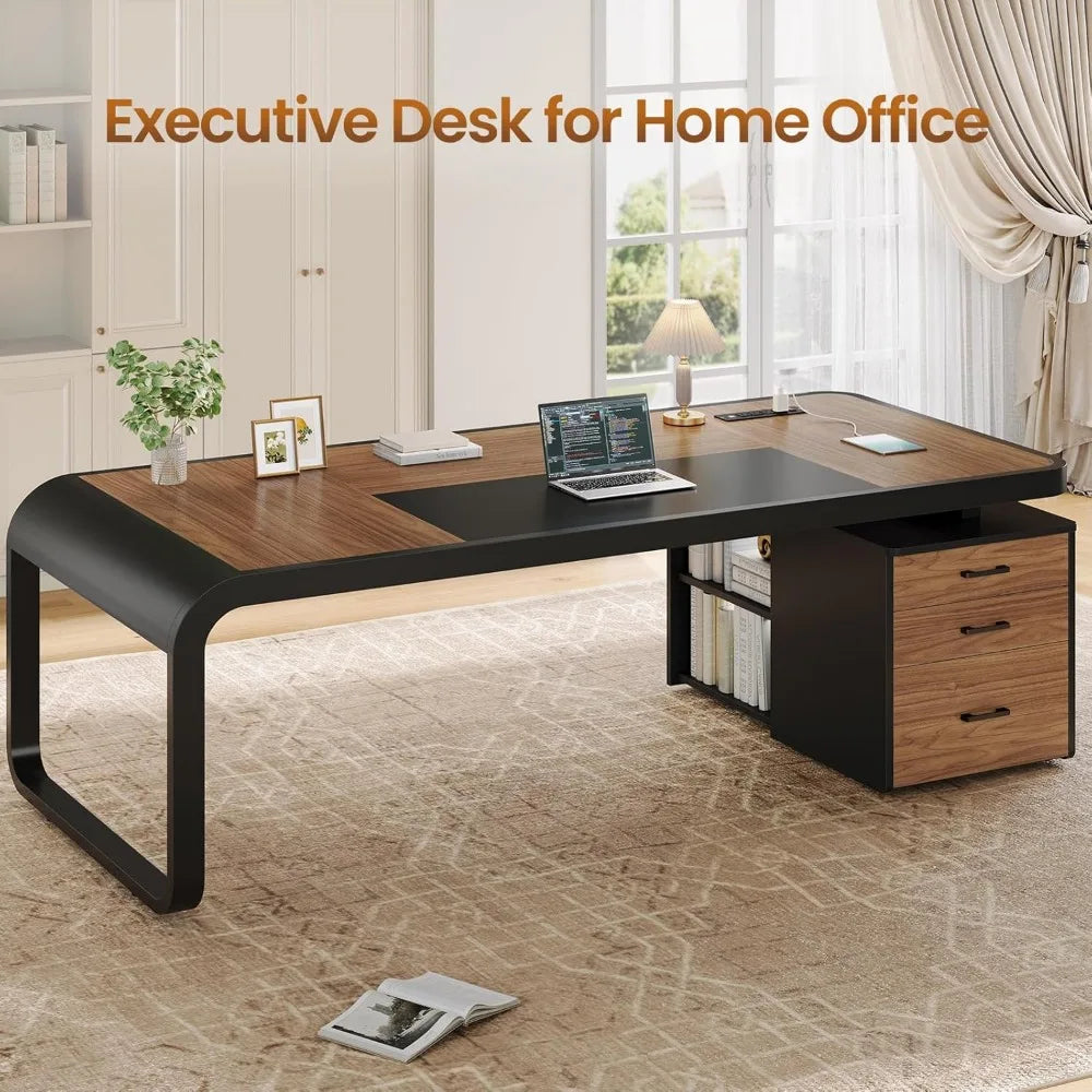 70.9" Executive Desk – Large Computer Desk with Drawers & Lateral File Cabinet