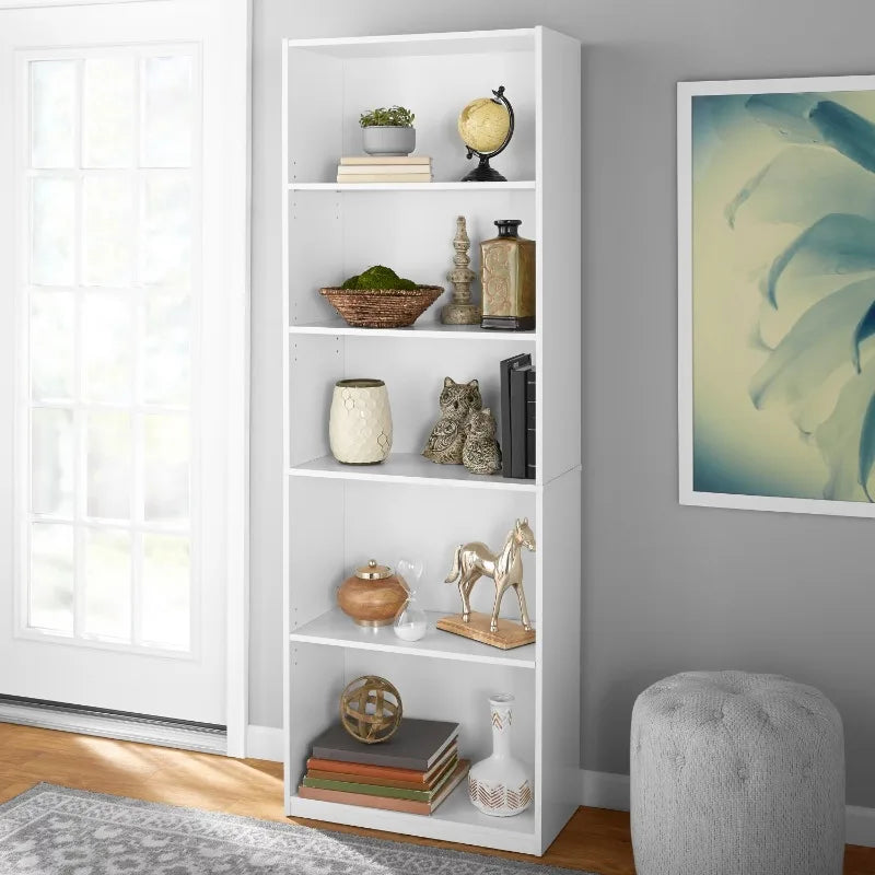5-Shelf Adjustable White Bookcase
