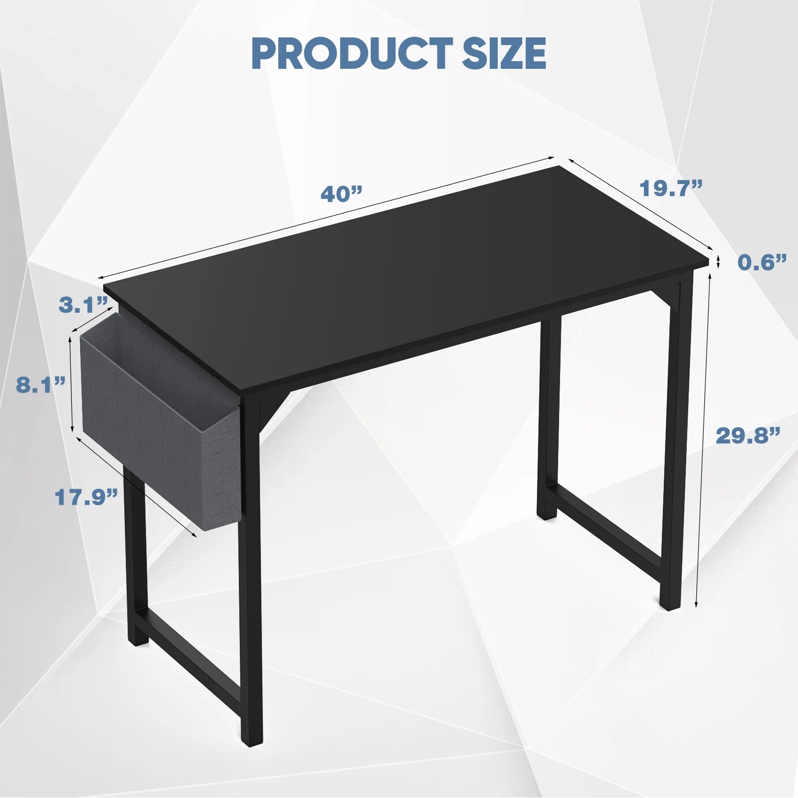 JHK Computer Desk with Side Bag & Headphone Hook