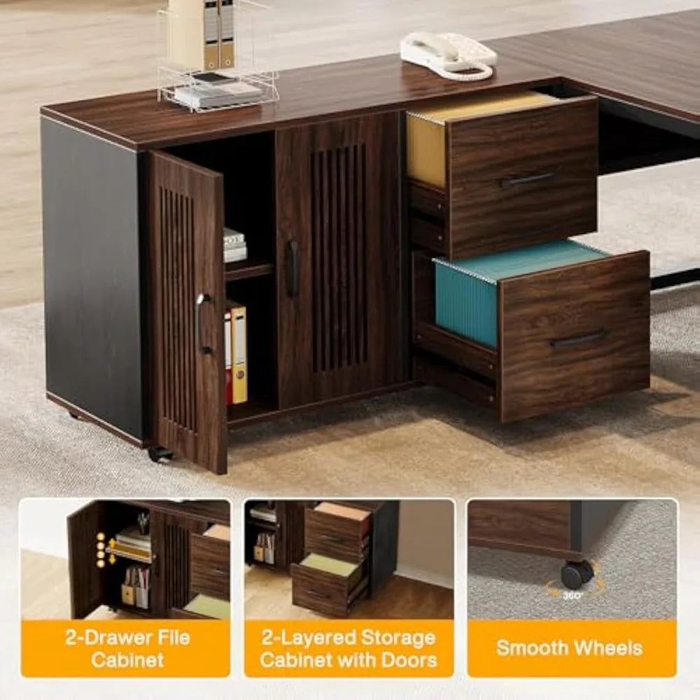 L-Shaped Executive Office Desk with Storage