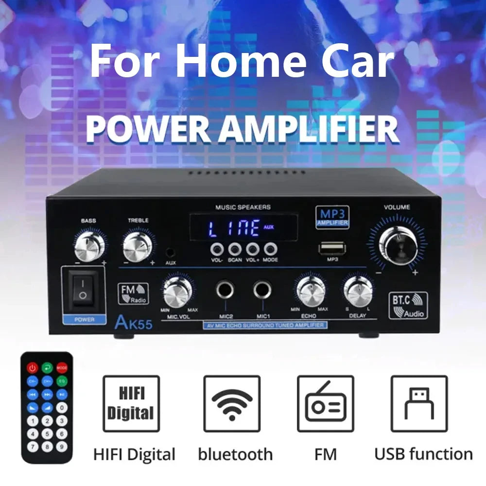 AK55 HiFi Digital Amplifier 2.0 Channel Bluetooth 5.0 Surround Sound AMP