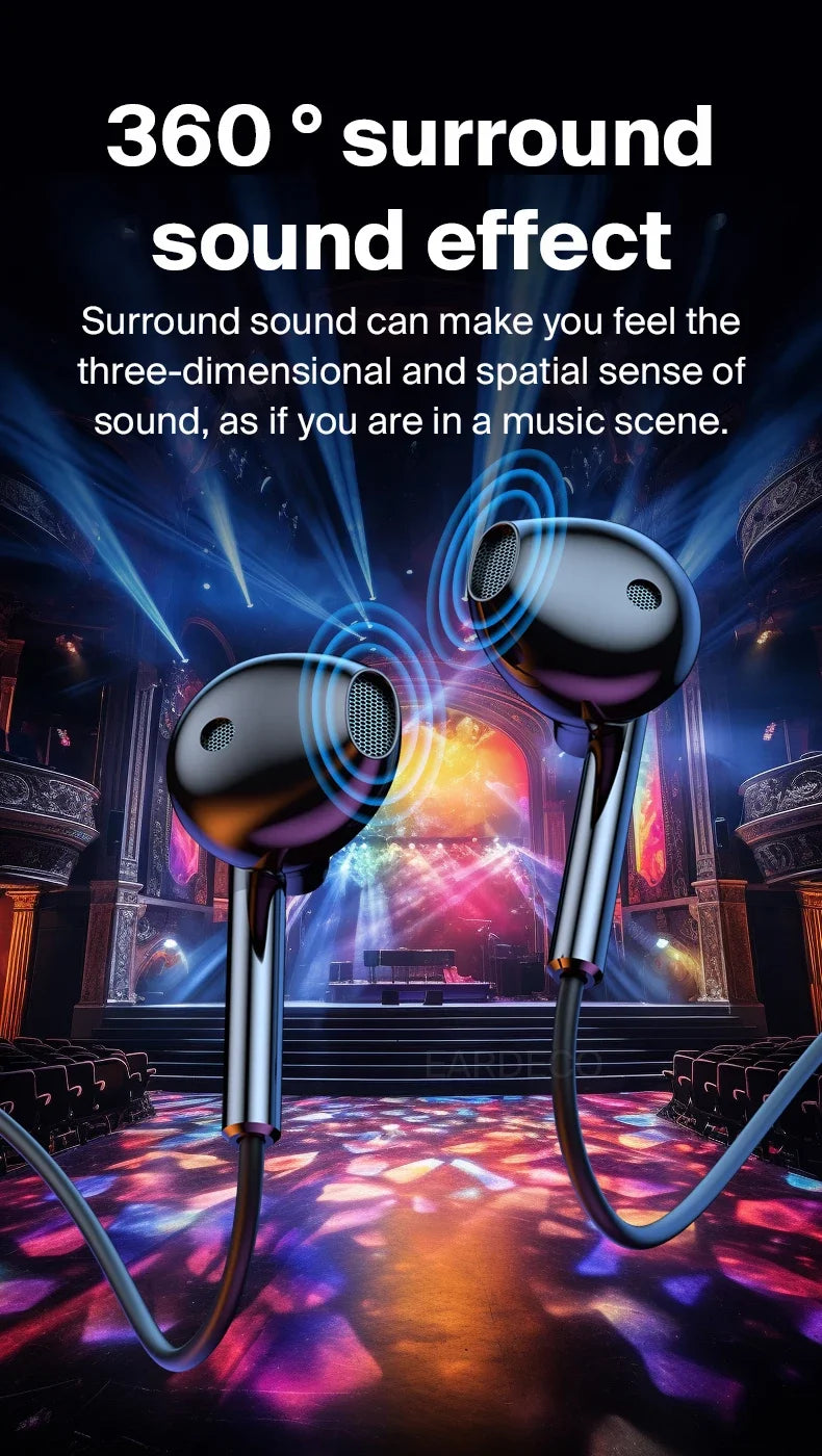 EARDECO Wired Earphones – 3.5mm/Type-C HiFi Stereo Bass Headphones with Mic