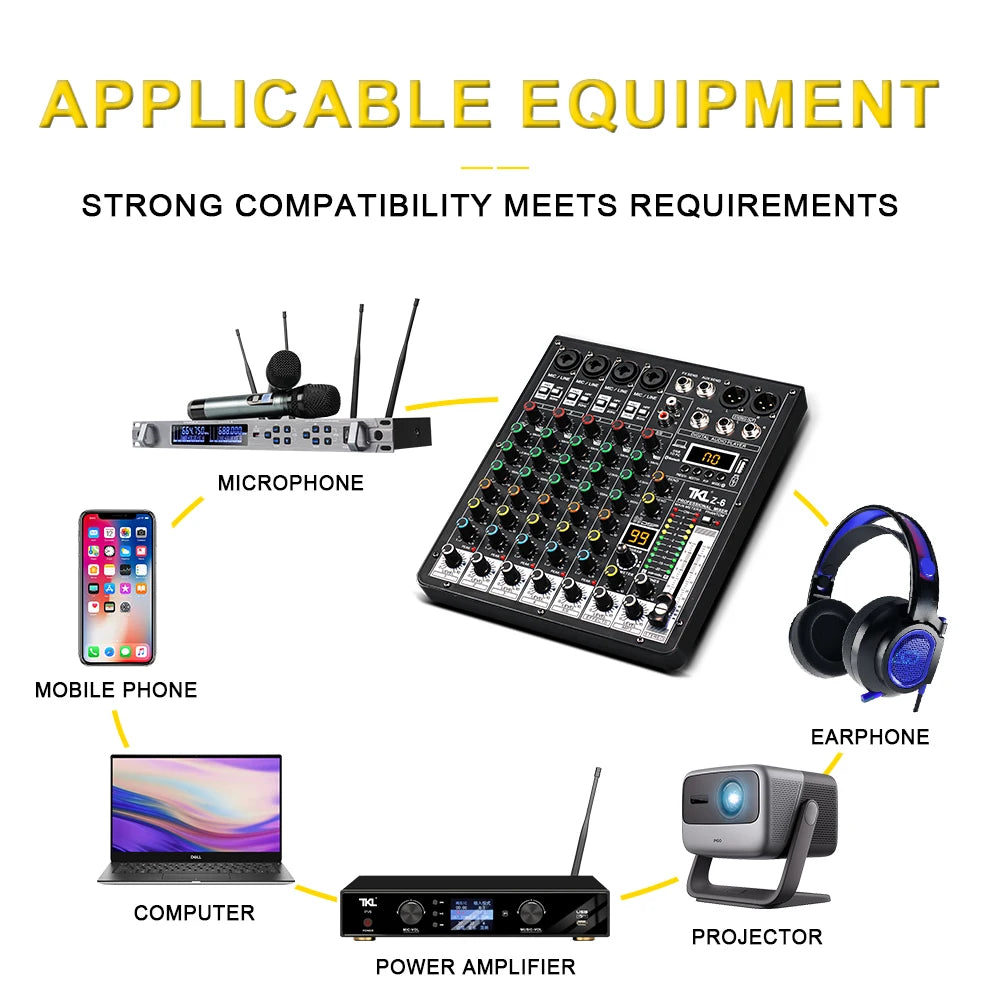 TKLBLS Professional 6-Channel Audio Mixer