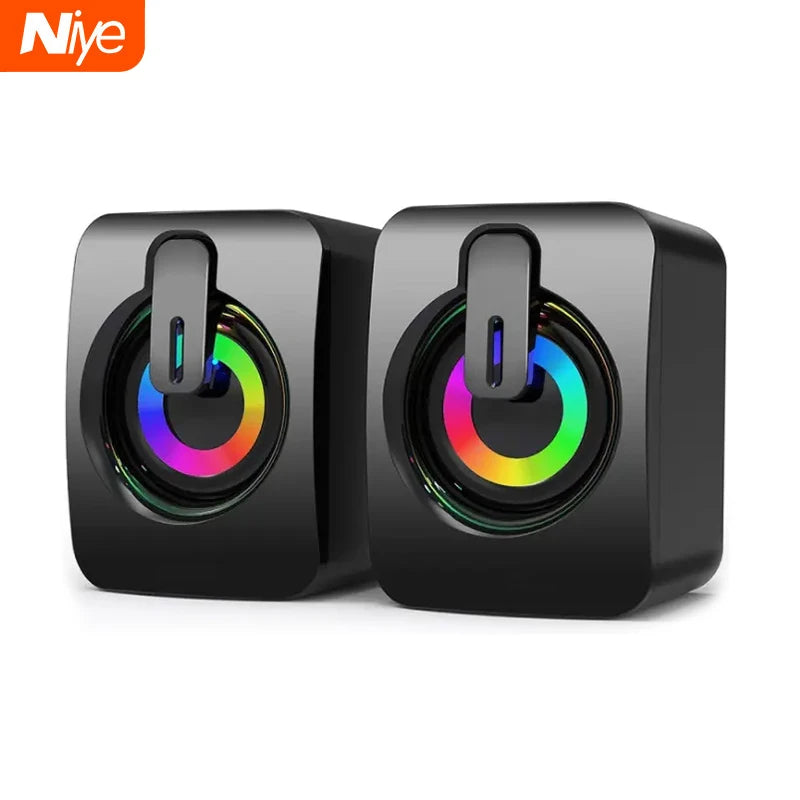 PC Sound Box – HiFi Stereo Computer Speakers with LED Lights & Microphone